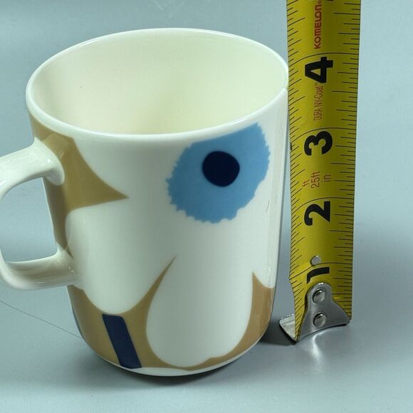 Marimekko Oiva Unikko Mug Cup Blue Bronze White Stoneware Floral - Picture 6 of 7